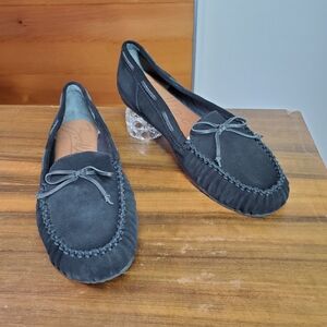 Zodiac Size 9.5 Moccasins Slippees Black Suede Leather Rubber Sole Shoes Comfort